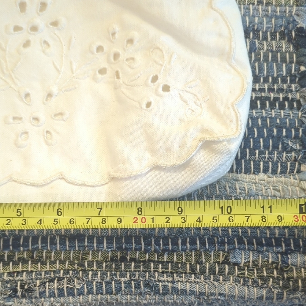 Vintage Wooden Handle White cotton embroidered lucite button Purse - Picture 4 of 7